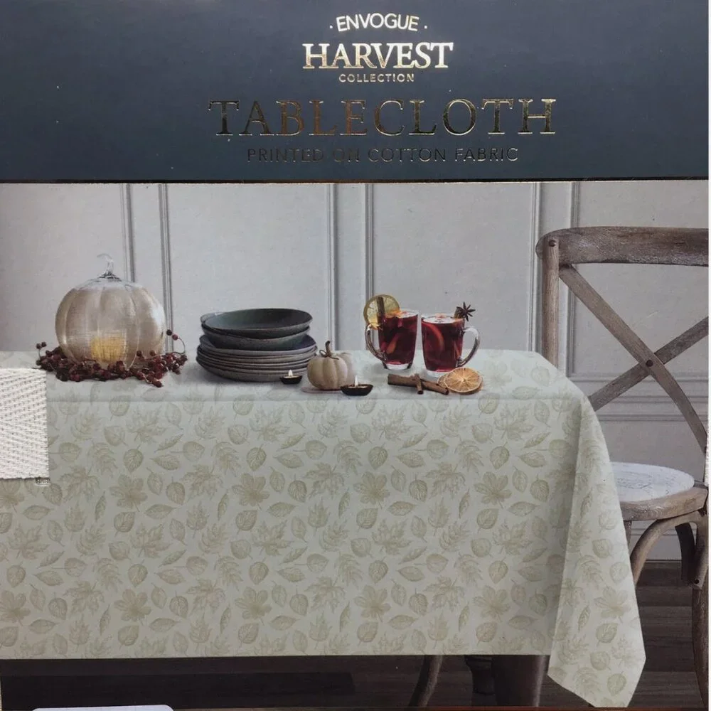 Envogue Harvest Fall Leaves Tablecloth 60x102 Gold Shimmer Tan Thanksgiving